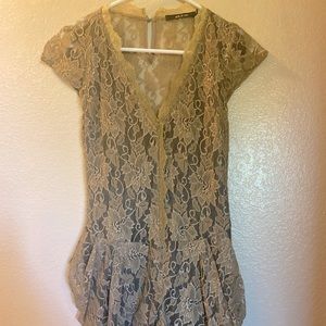 Lace Brown Romper with Black Lining - Size M